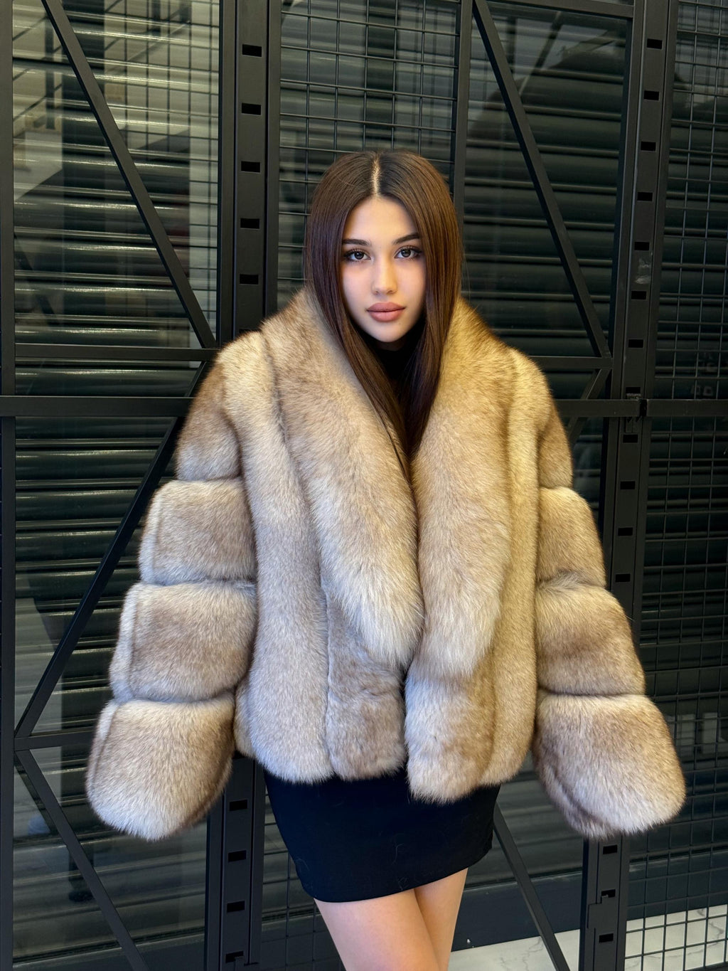 Handmade Gold Beige Fox Fur Jacket: Luxury Women Winter Fur Coat