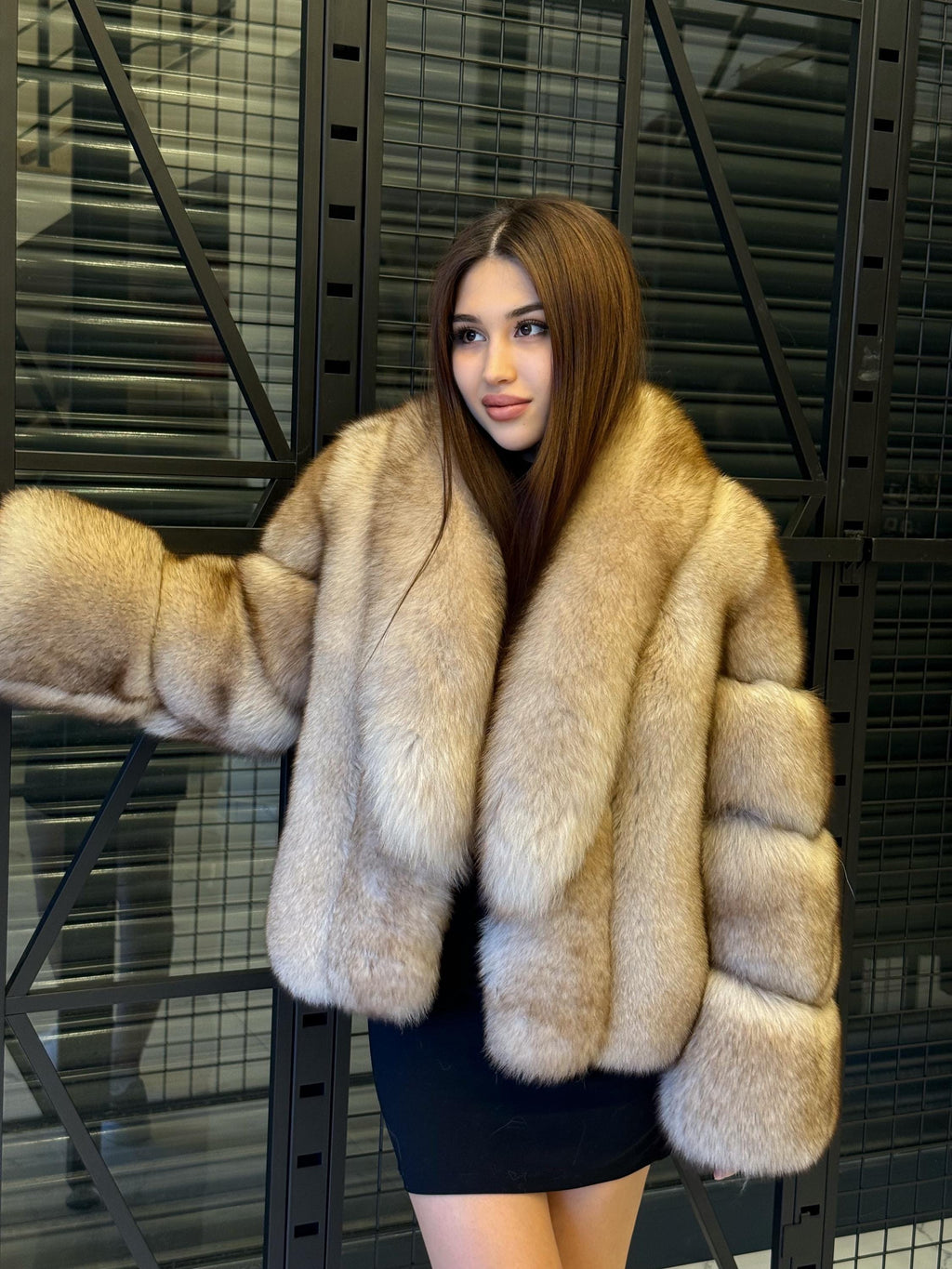 Handmade Gold Beige Fox Fur Jacket: Luxury Women Winter Fur Coat