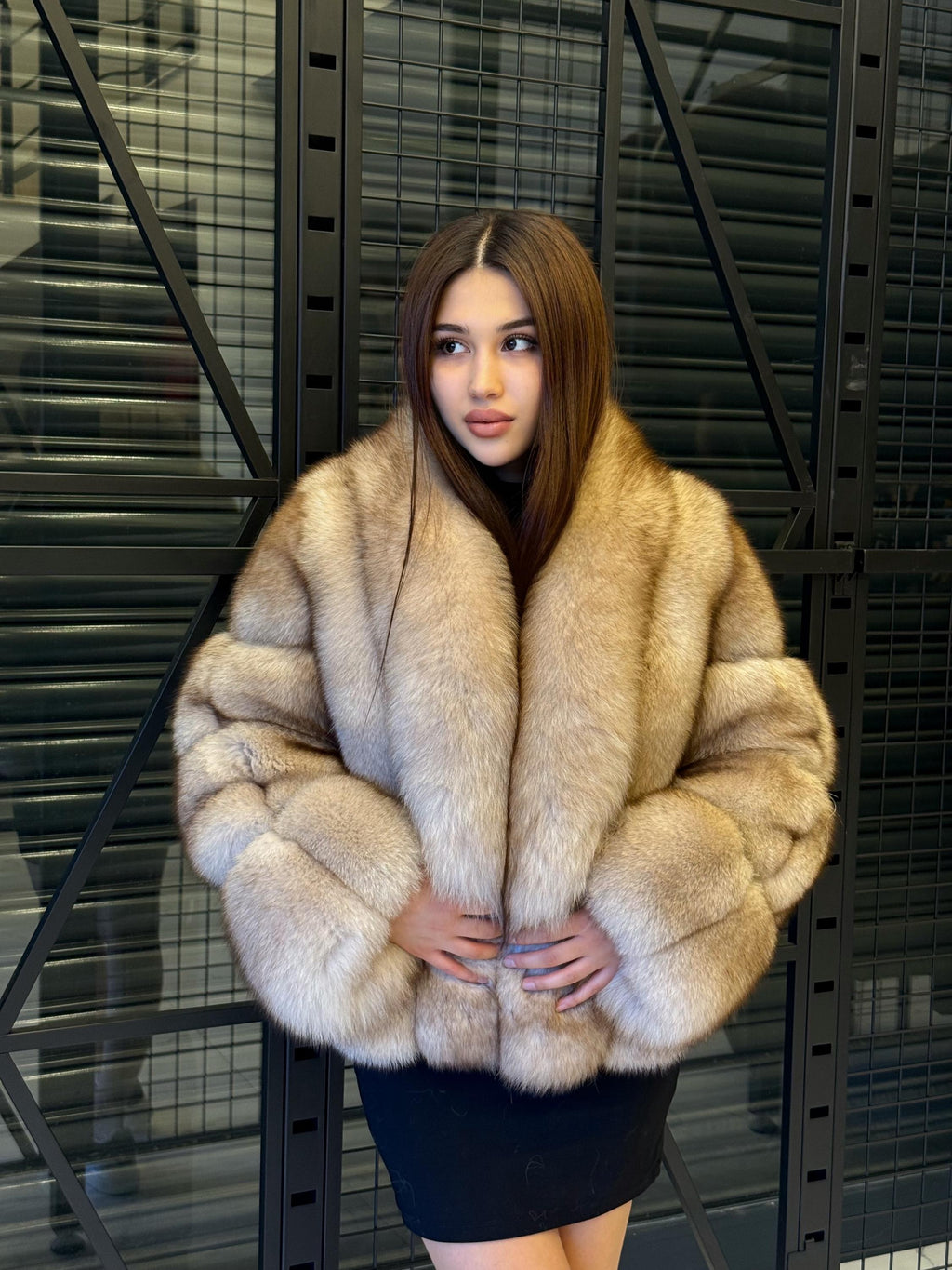 Handmade Gold Beige Fox Fur Jacket: Luxury Women Winter Fur Coat
