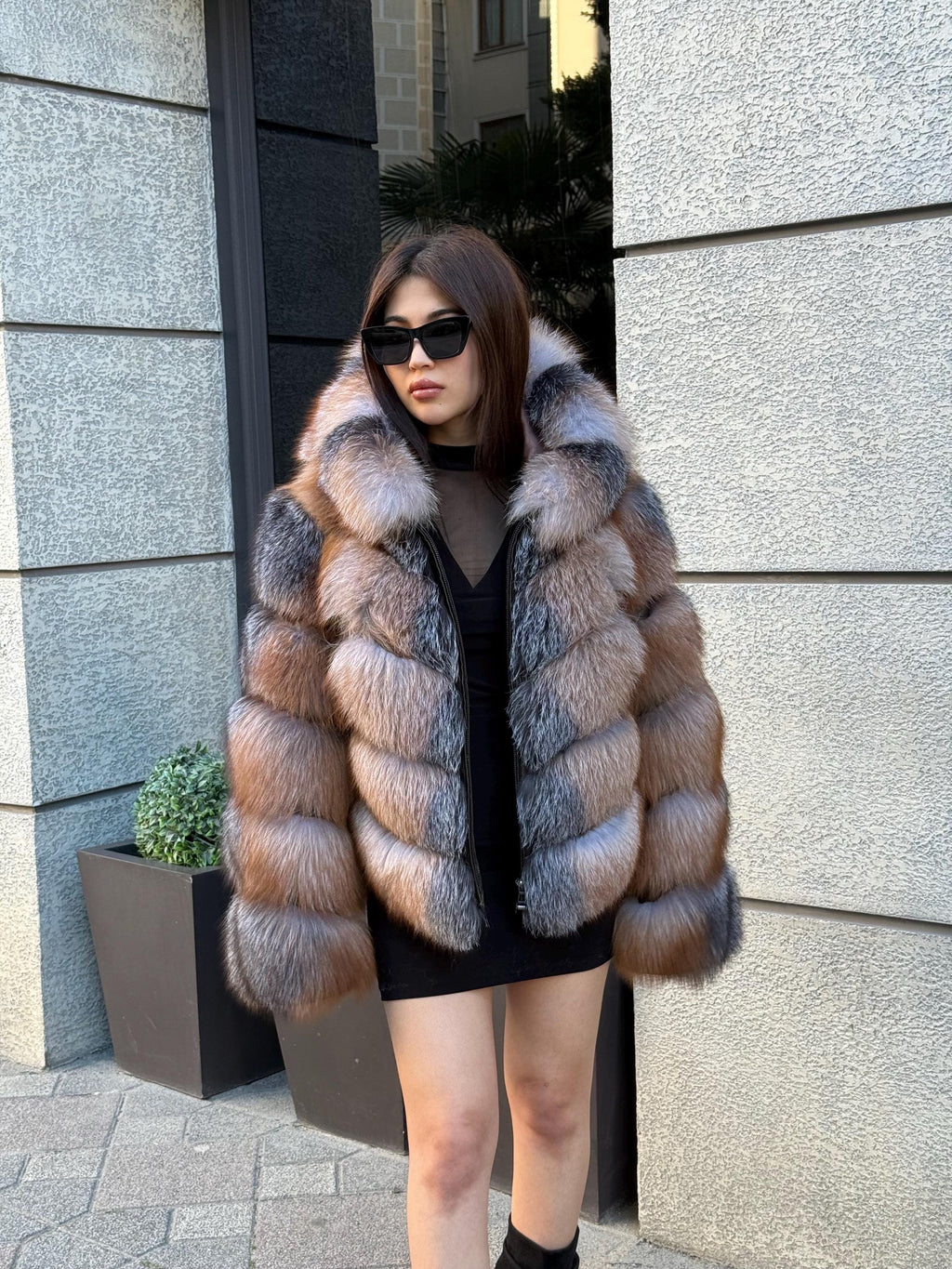 Genuine Fox Fur Jacket: Detachable Hood & Sleeves, Handmade Elegant Fur Coat