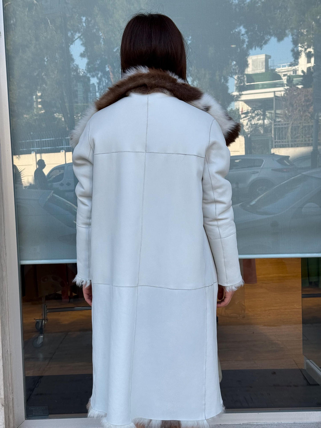 Reversible Sheepskin Shearling Coat: Handmade Cow Print Fur & Leather