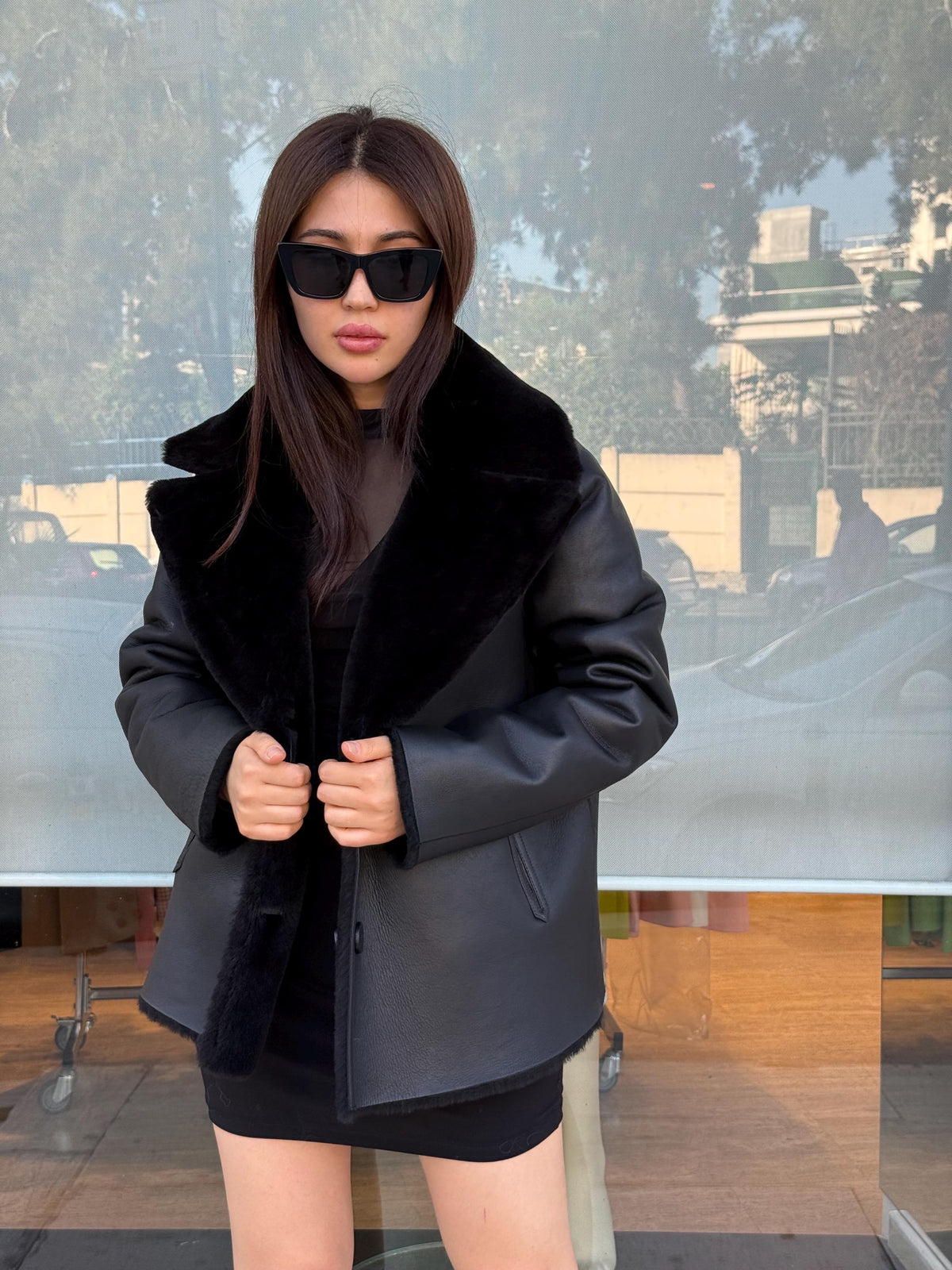 Reversible Black Shearling Coat: Winter Handmade Lamb Fur Jacket For Women