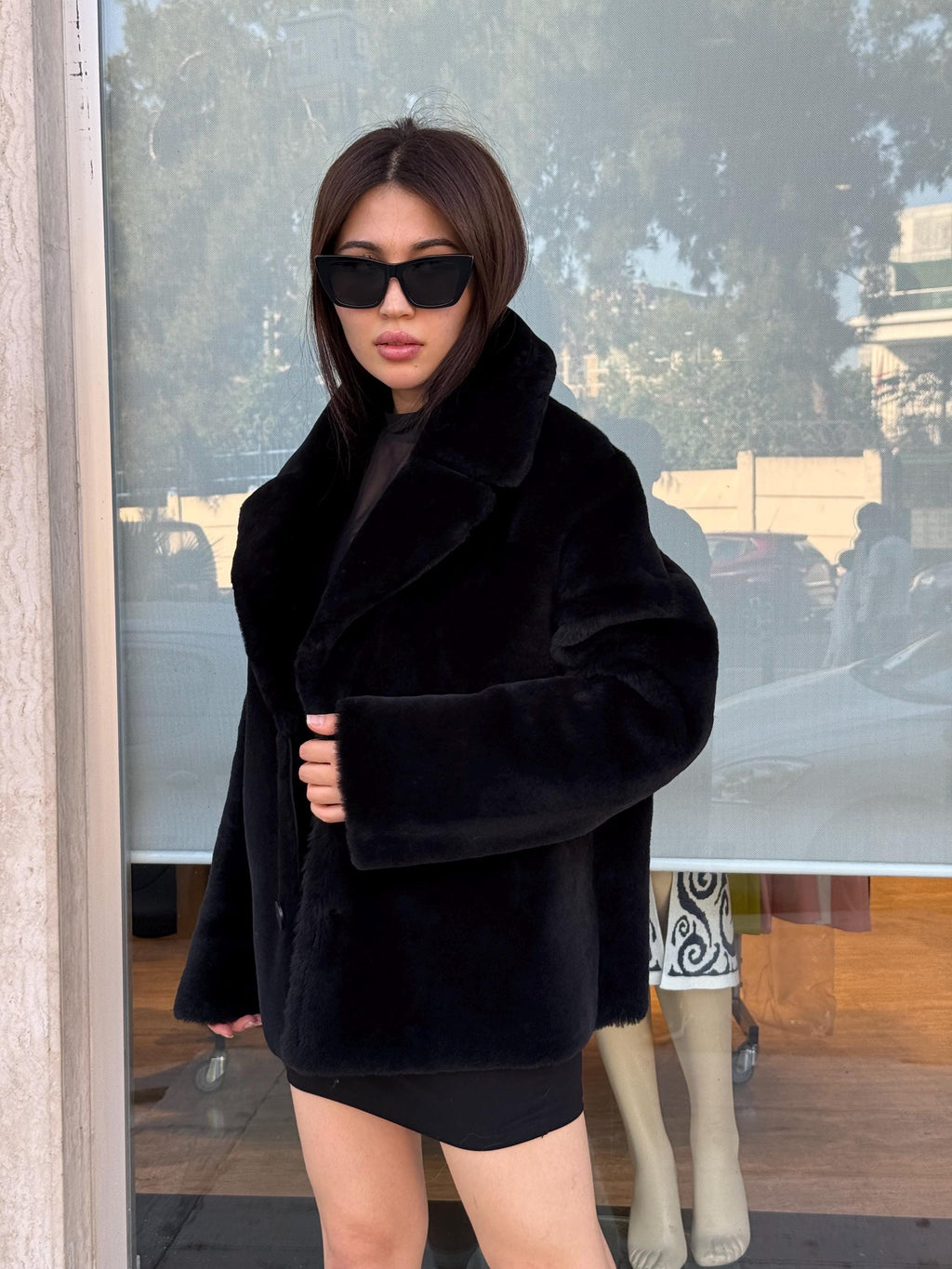Reversible Black Shearling Coat: Winter Handmade Lamb Fur Jacket For Women