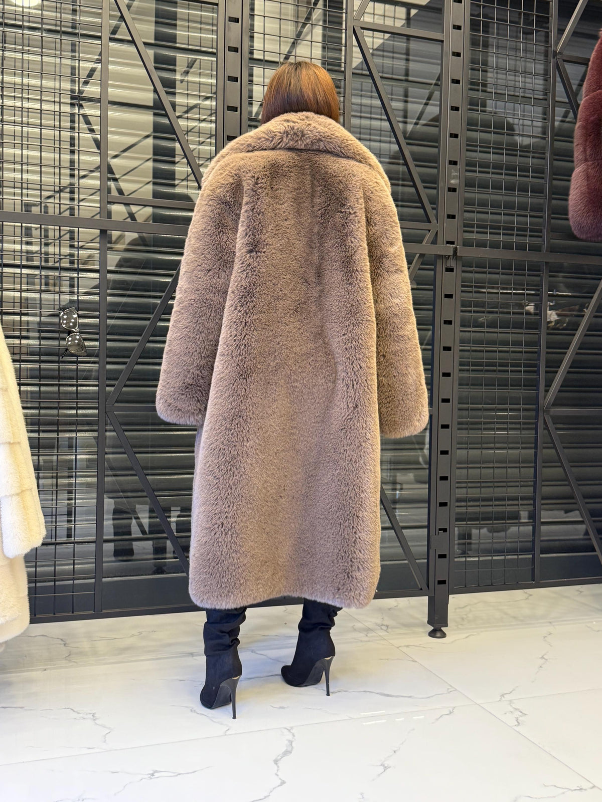 Brown Long Teddy Faux Fur Coat: Women Vegan Soft Warm Plush Winter Fur Jacket