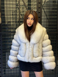 White Fox Fur Jacket, Women’s Handmade Short Fur Coat