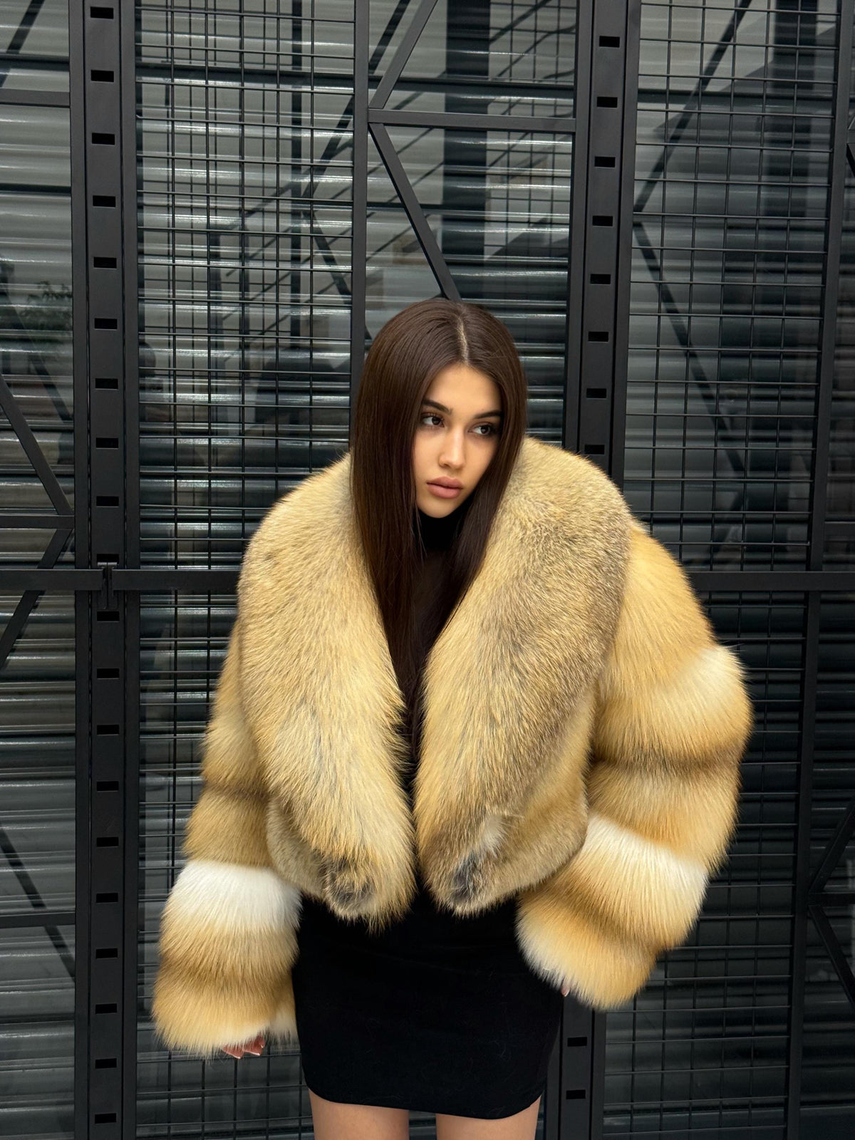 Luxury Gold Fox Fur Jacket | Handmade Cropped Women’s Short Designer Coat