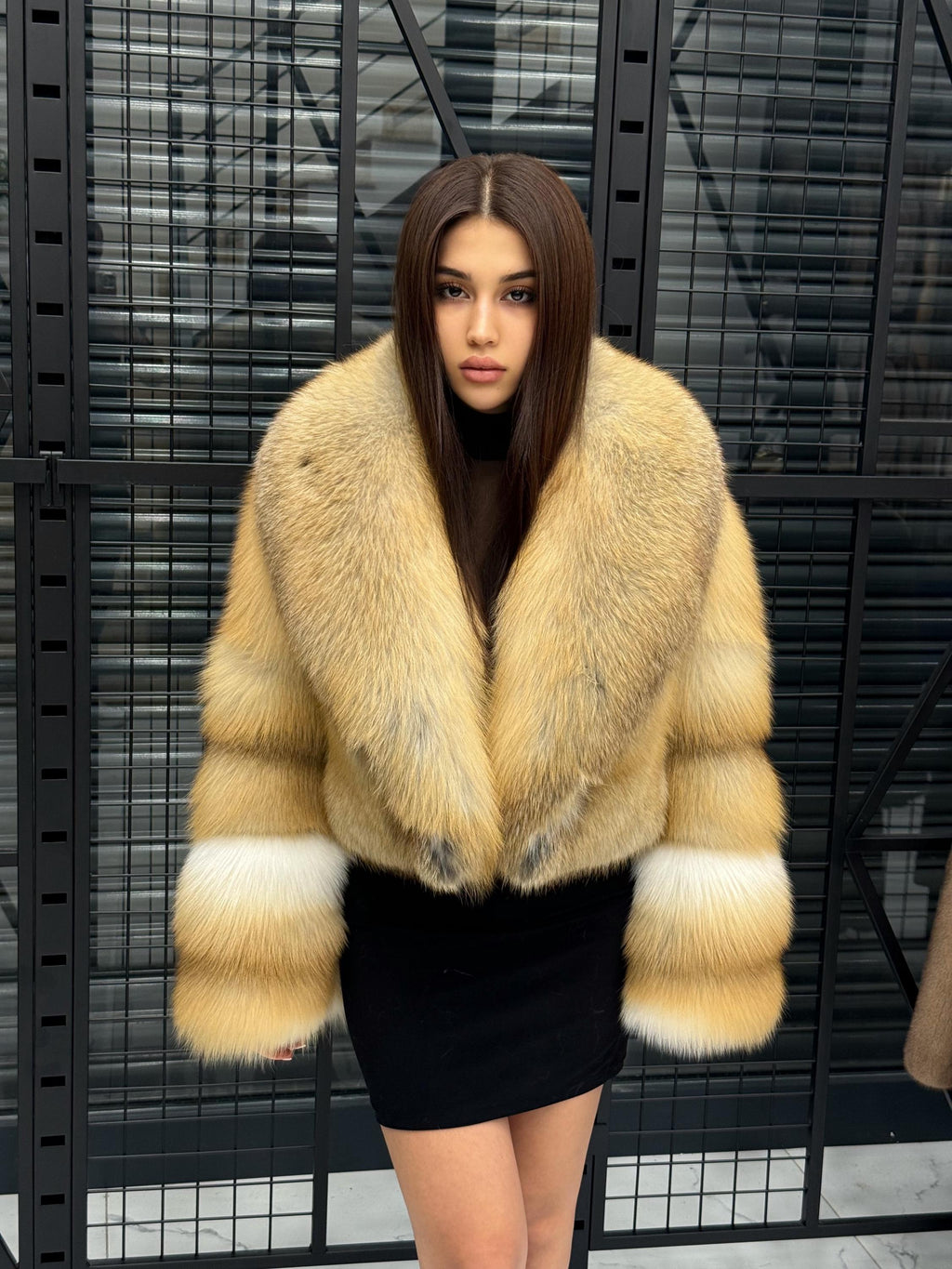 Luxury Gold Fox Fur Jacket | Handmade Cropped Women’s Short Designer Coat