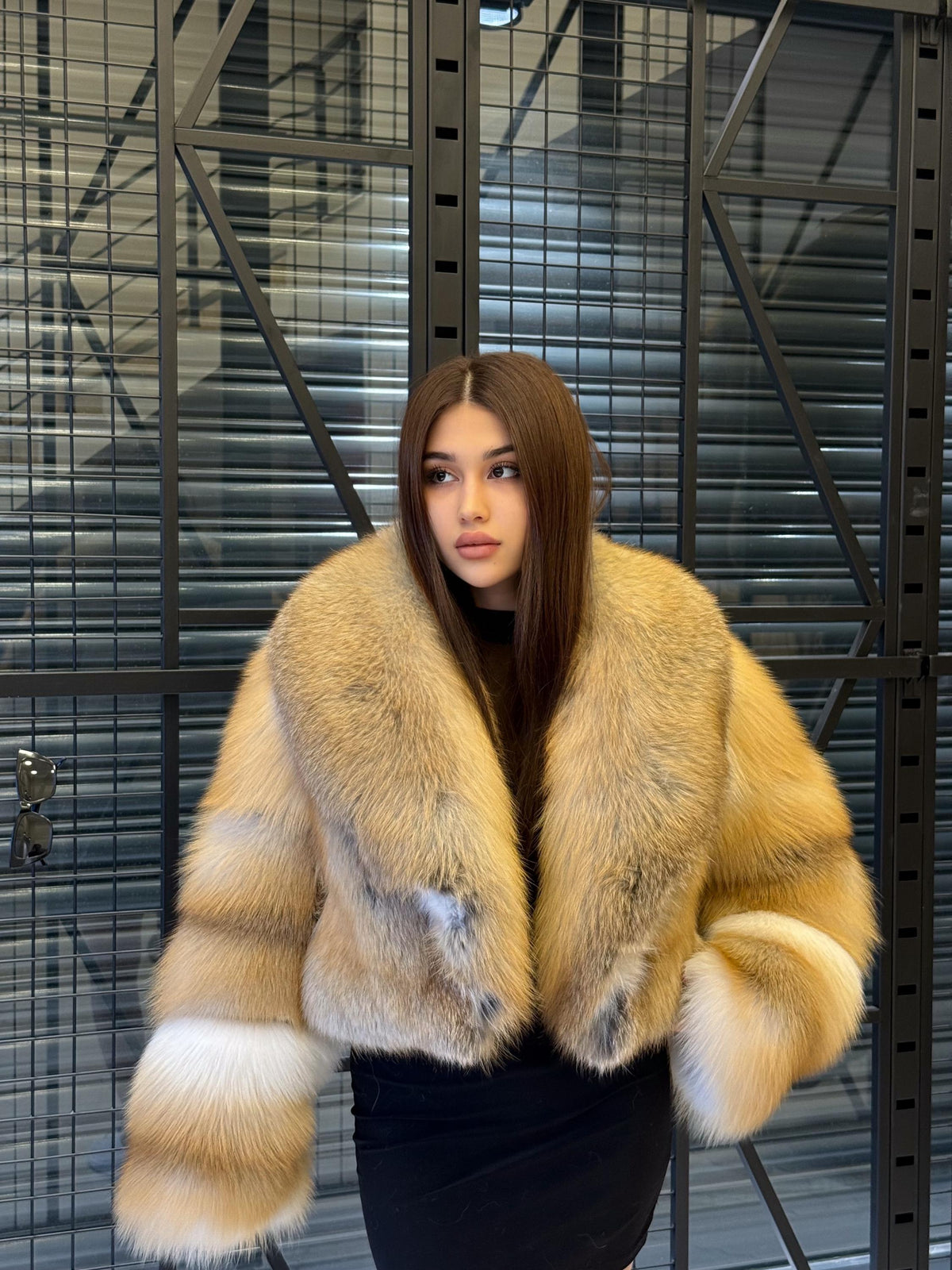 Luxury Gold Fox Fur Jacket | Handmade Cropped Women’s Short Designer Coat