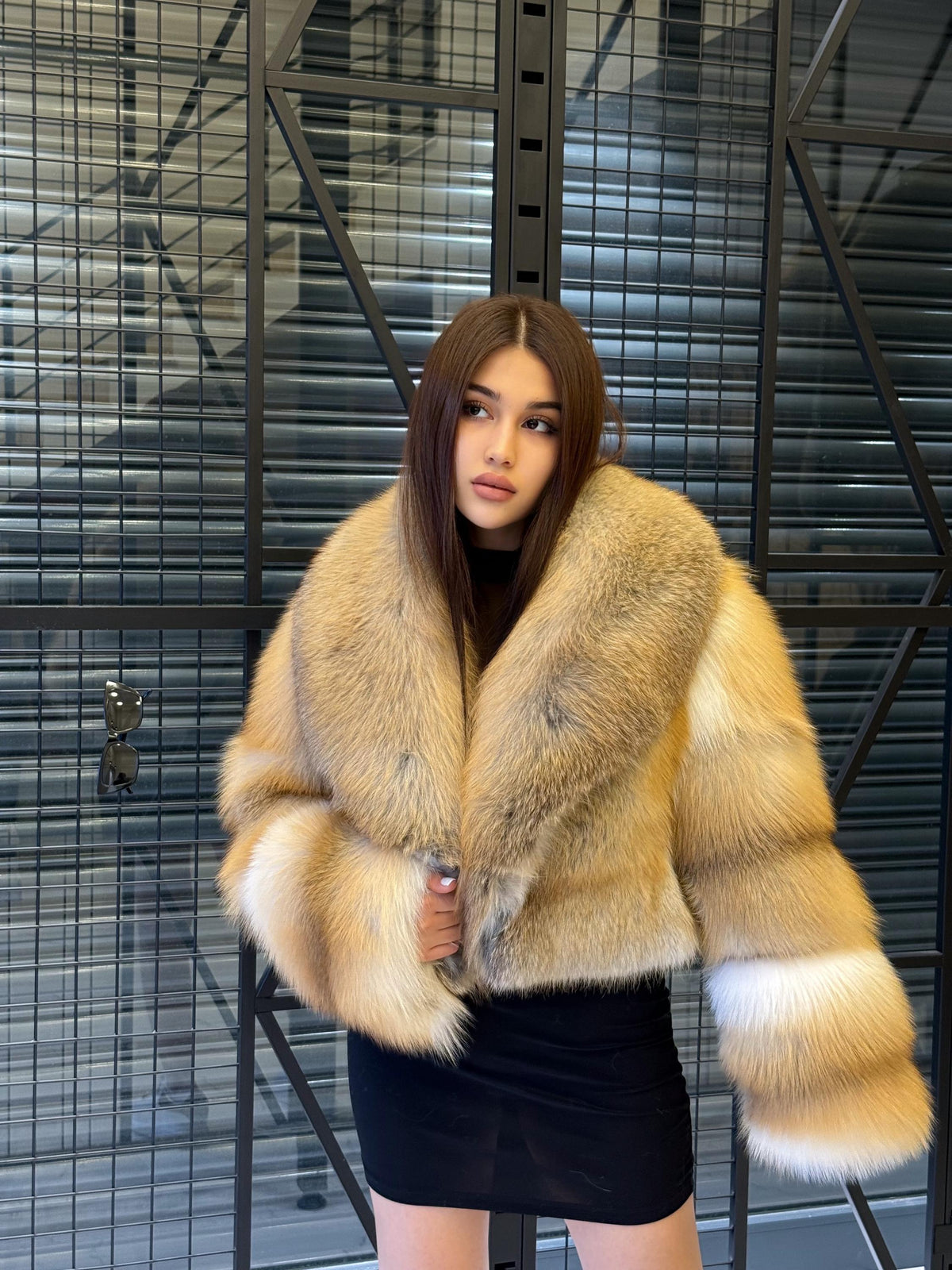 Luxury Gold Fox Fur Jacket | Handmade Cropped Women’s Short Designer Coat