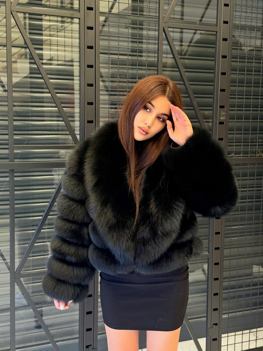Black Fox Fur Jacket: Handmade Short With Detachable Sleeves Fur Coat For Women