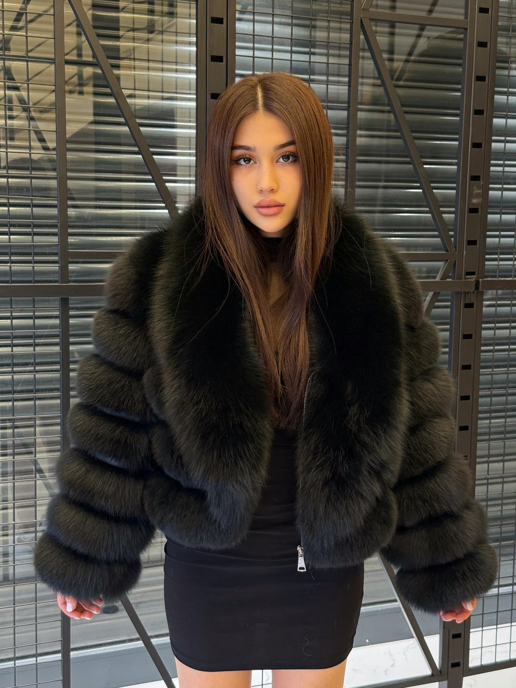 Black Fox Fur Jacket: Handmade Short With Detachable Sleeves Fur Coat For Women
