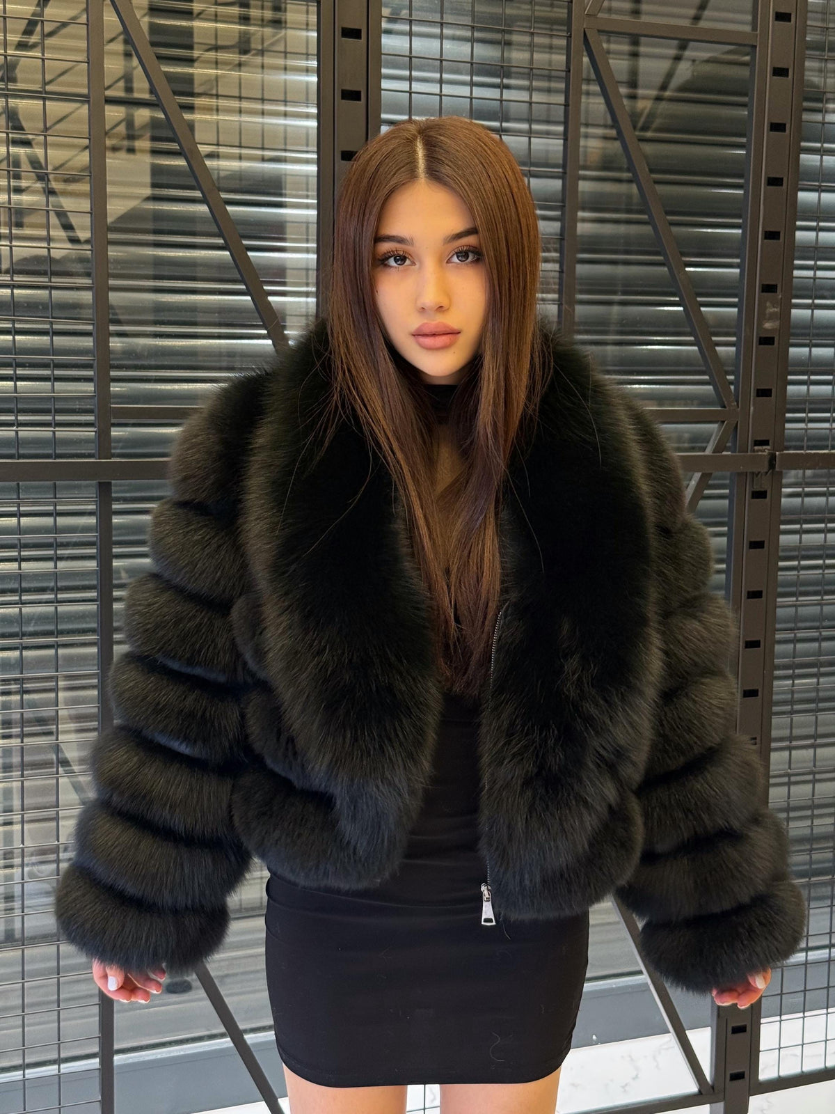 Black Fox Fur Jacket: Handmade Short With Detachable Sleeves Fur Coat For Women
