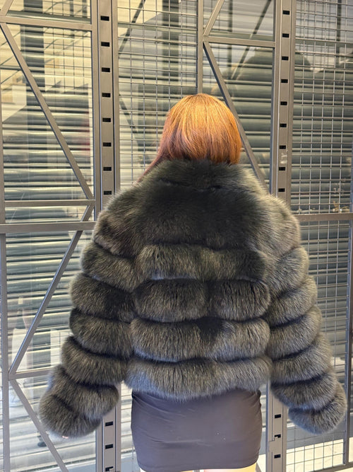 Black Fox Fur Jacket: Handmade Short With Detachable Sleeves Fur Coat For Women