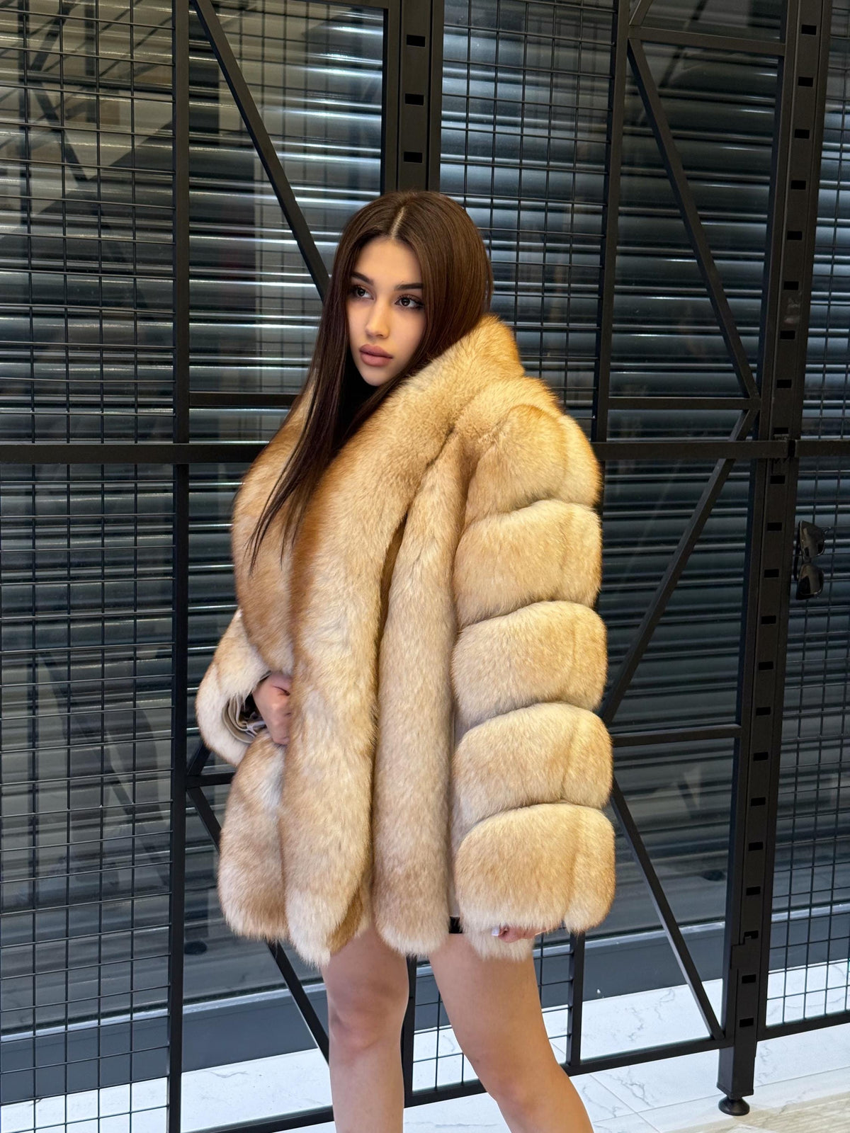 Gold Beige Fox Fur Coat: Women Fox Fur Jacket.. Winter Fox Fur Coat.. Premium Fox Fur Jacket __ Plus Size Fox Fur Coat