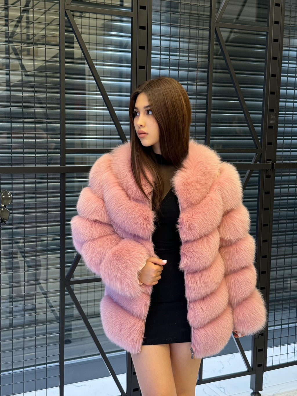 Pink Fox Fur Jacket Women | Handmade Luxury Fur Coat & Vest With Removable Sleeves