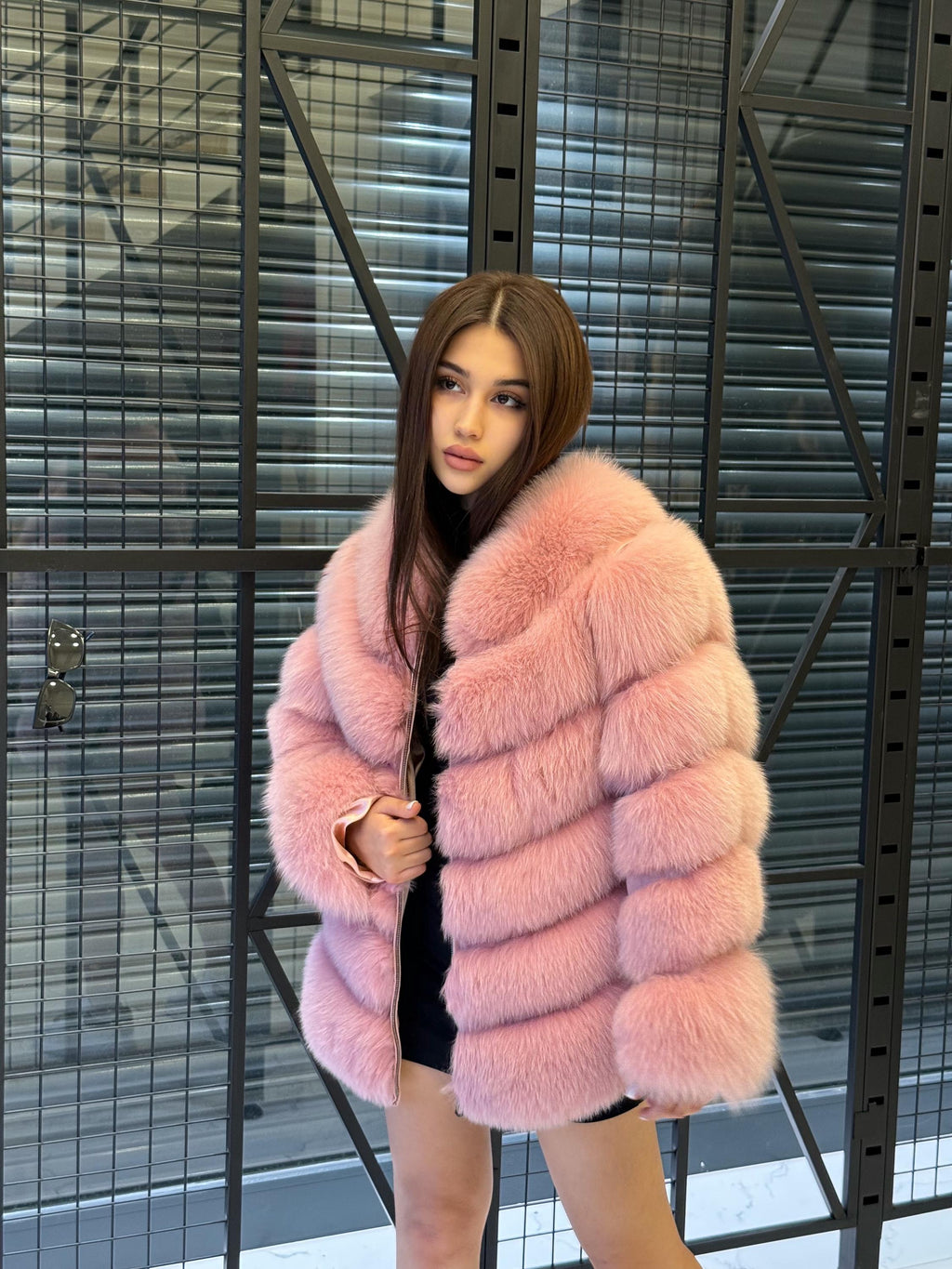 Pink Fox Fur Jacket Women | Handmade Luxury Fur Coat & Vest With Removable Sleeves