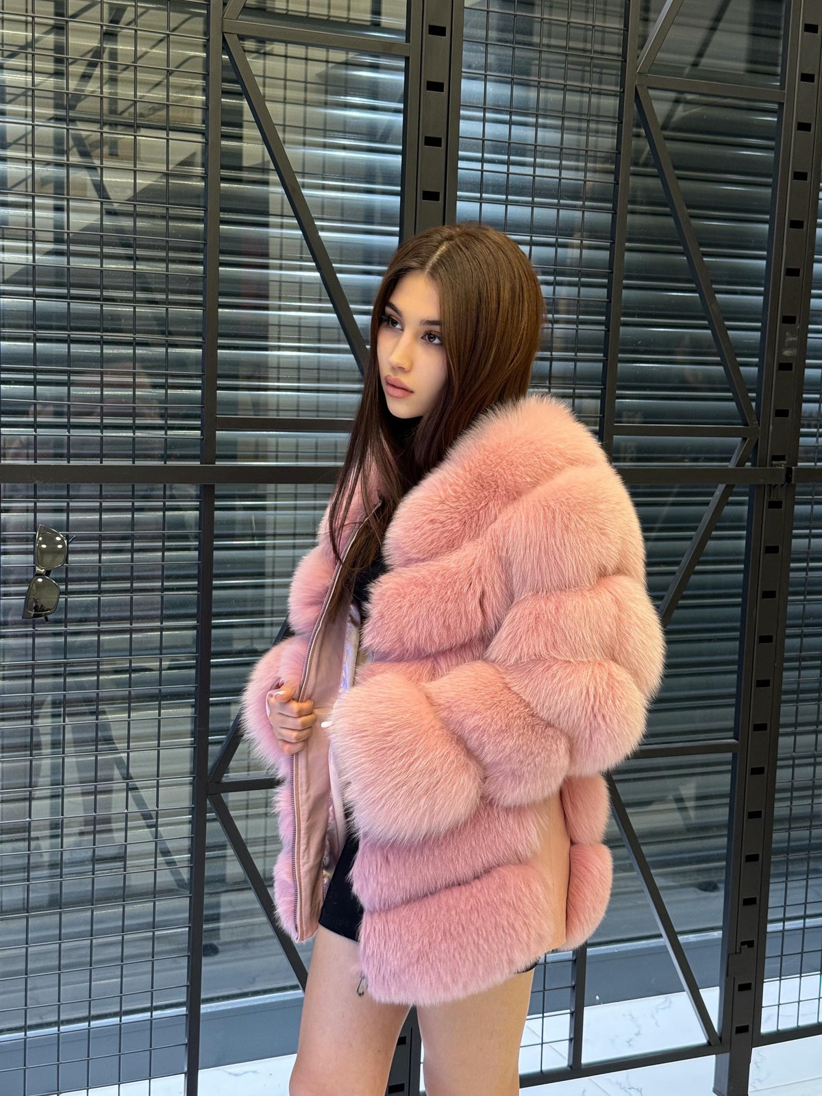 Pink Fox Fur Jacket Women | Handmade Luxury Fur Coat & Vest With Removable Sleeves