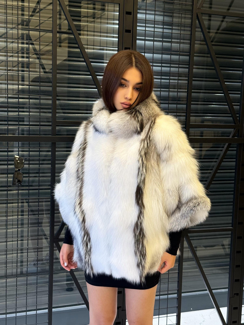White Fox Fur Cape, Women Shadow Fox Fur Jacket, Short Fox Fur Coat, Fox Fur