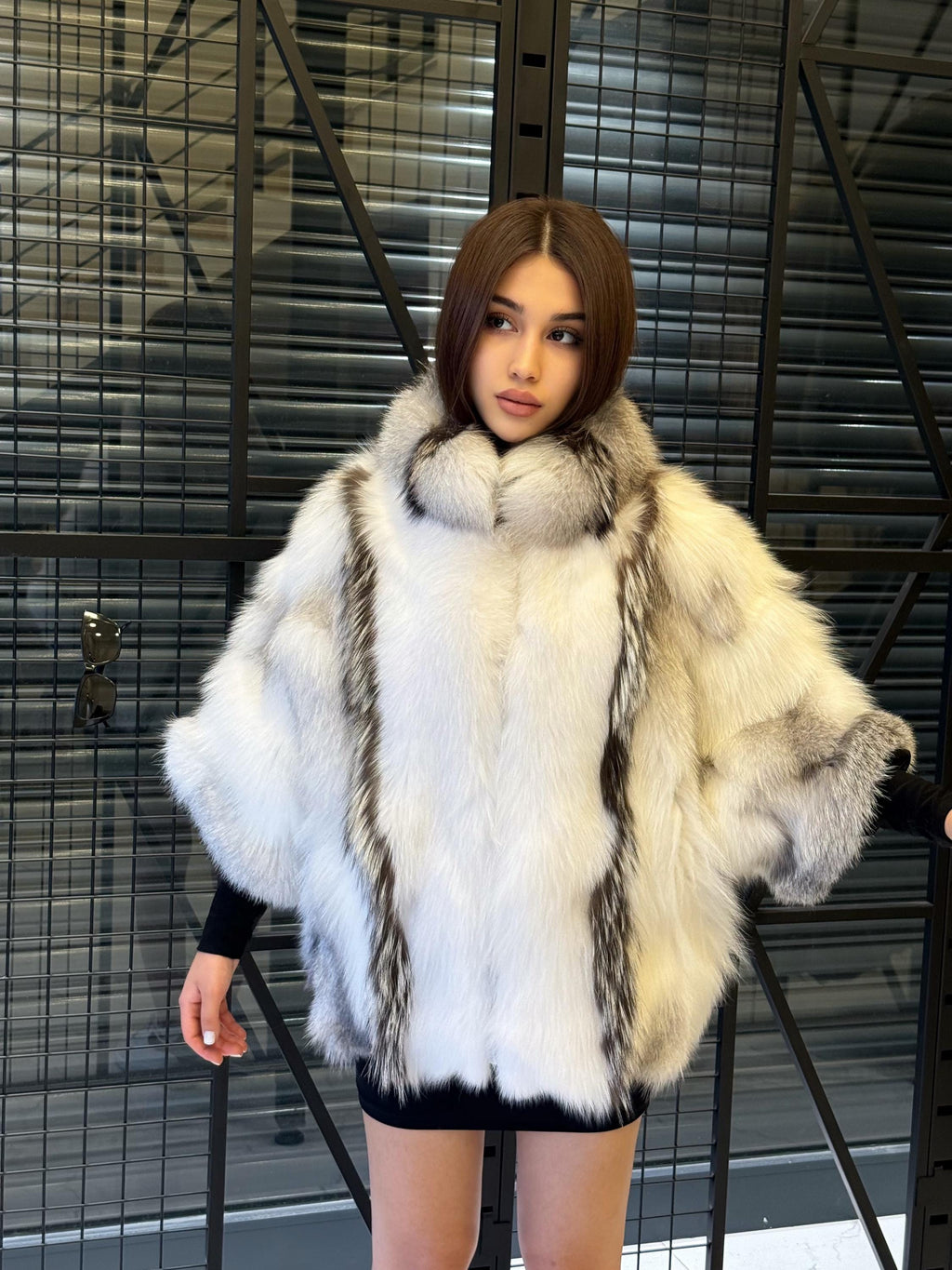 White Fox Fur Cape, Women Shadow Fox Fur Jacket, Short Fox Fur Coat, Fox Fur
