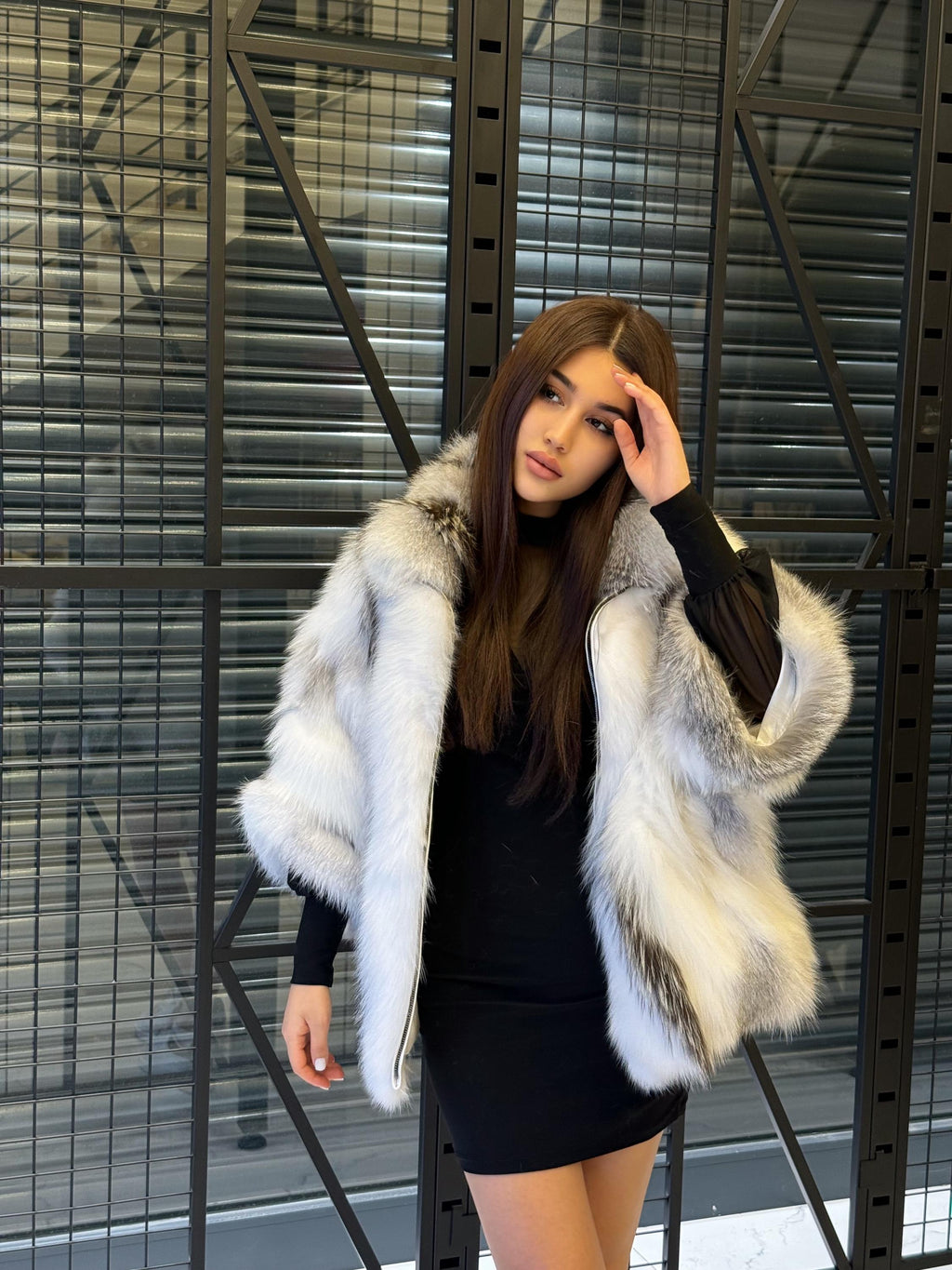 White Fox Fur Cape, Women Shadow Fox Fur Jacket, Short Fox Fur Coat, Fox Fur
