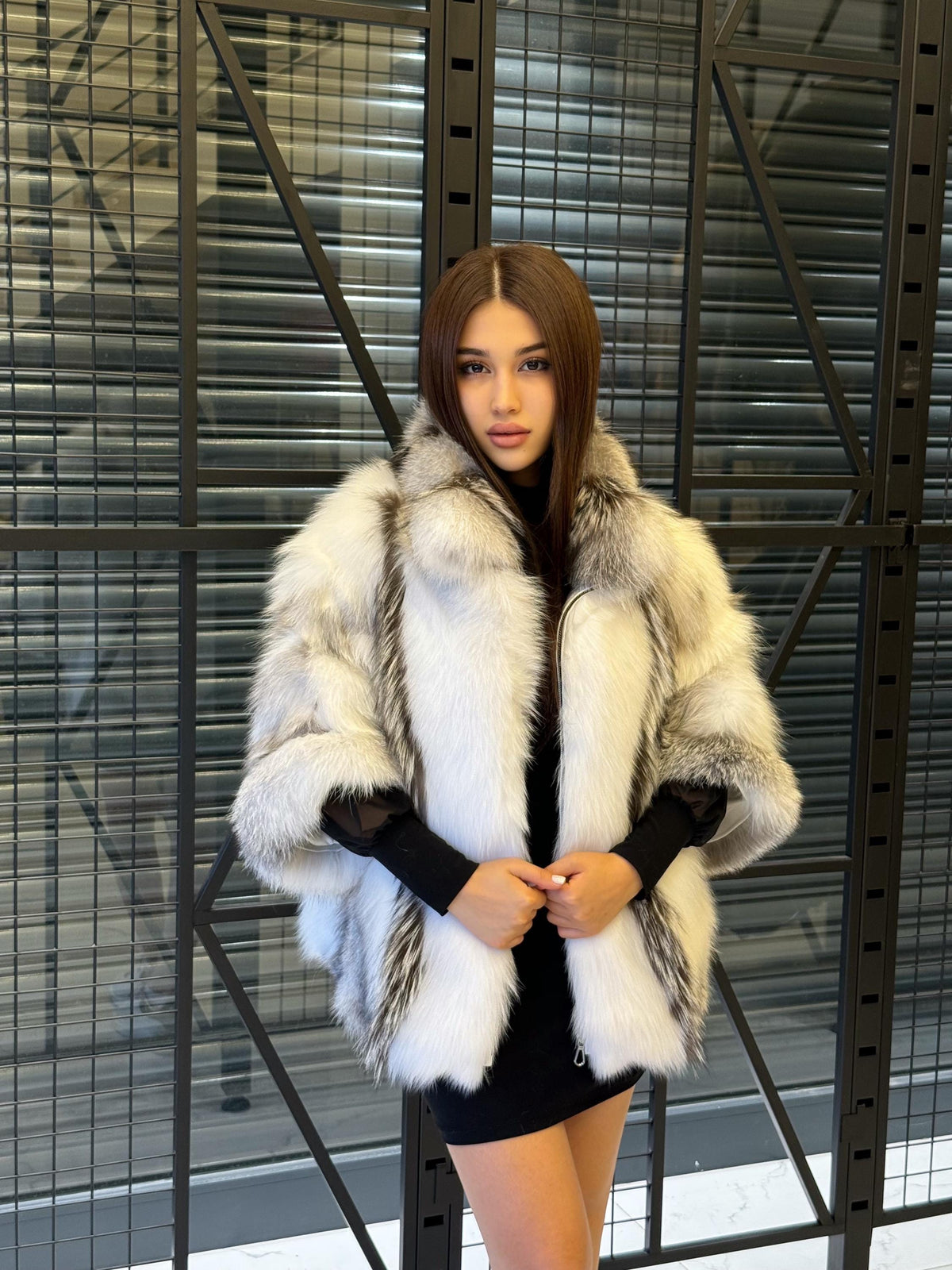 White Fox Fur Cape, Women Shadow Fox Fur Jacket, Short Fox Fur Coat, Fox Fur