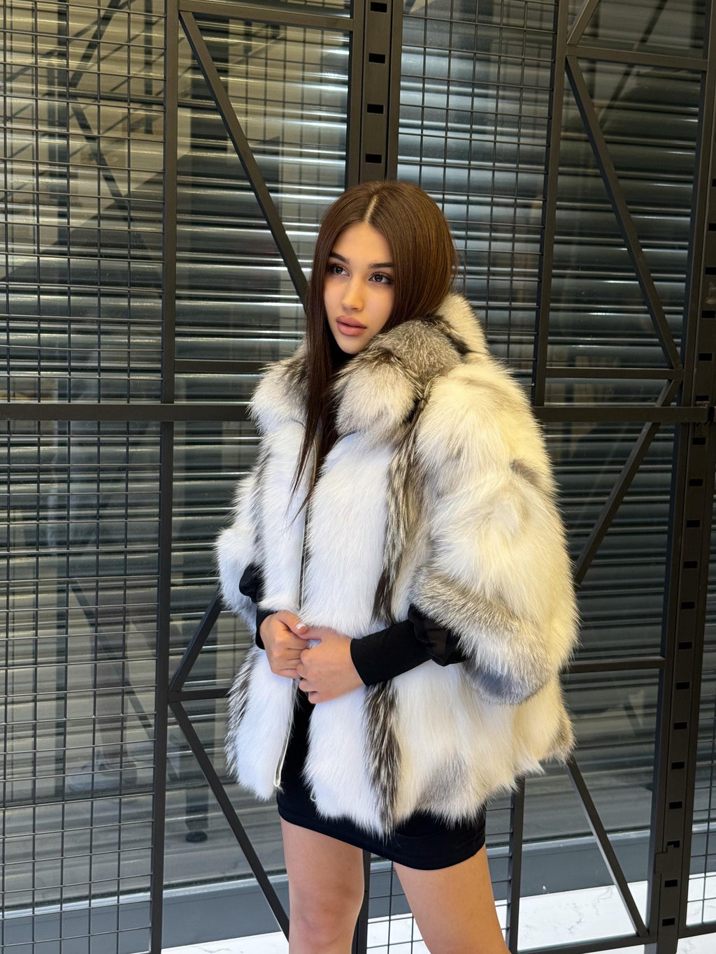 White Fox Fur Cape, Women Shadow Fox Fur Jacket, Short Fox Fur Coat, Fox Fur