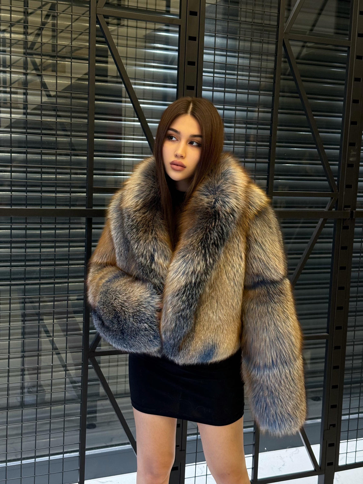 Women’s Fox Fur Jacket: Handmade Dyed Blue With Golden Tips Fur Coat
