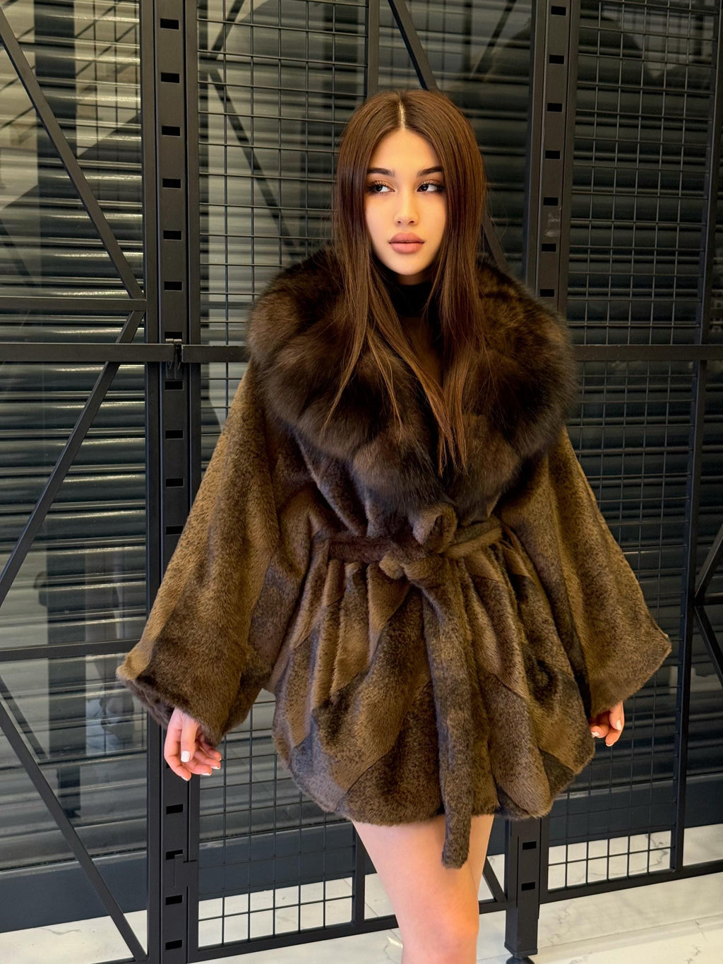 Brown Faux Mink Fur Cape - Collar Fox Fur Jacket. Women Fox Fur Jacket-.. Sable Brown Fox Fur Jacket..- Fox Fur