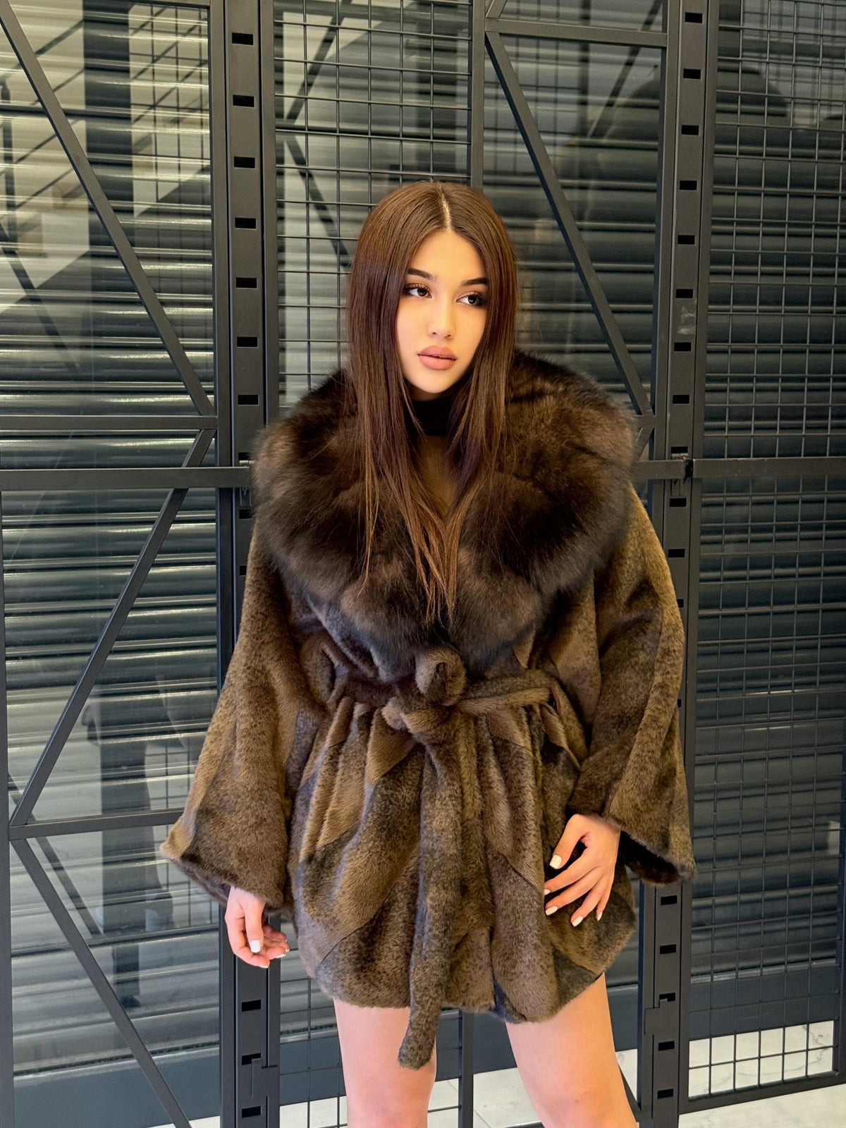 Brown Faux Mink Fur Cape - Collar Fox Fur Jacket. Women Fox Fur Jacket-.. Sable Brown Fox Fur Jacket..- Fox Fur