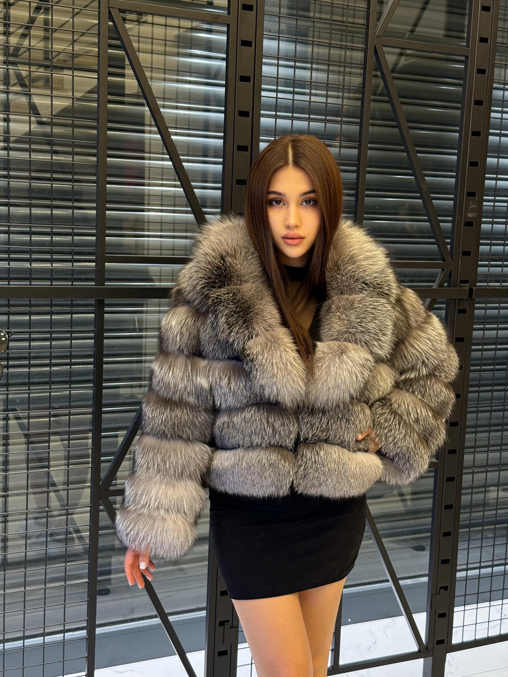 Women’s Fox Fur Jacket, Handmade Short Silver Frost Fur Coat