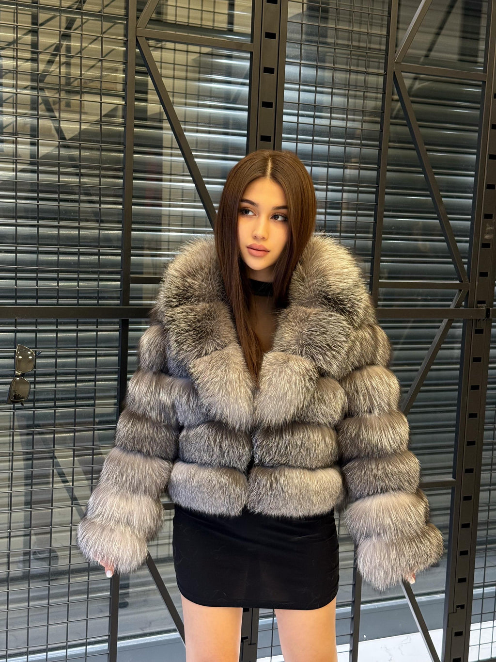 Women’s Fox Fur Jacket, Handmade Short Silver Frost Fur Coat