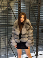 Women’s Fox Fur Jacket, Handmade Short Silver Frost Fur Coat