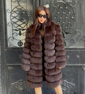 Luxury Brown Fox Fur Coat, Handmade Women’s Long Fur Jacket, Custom Size