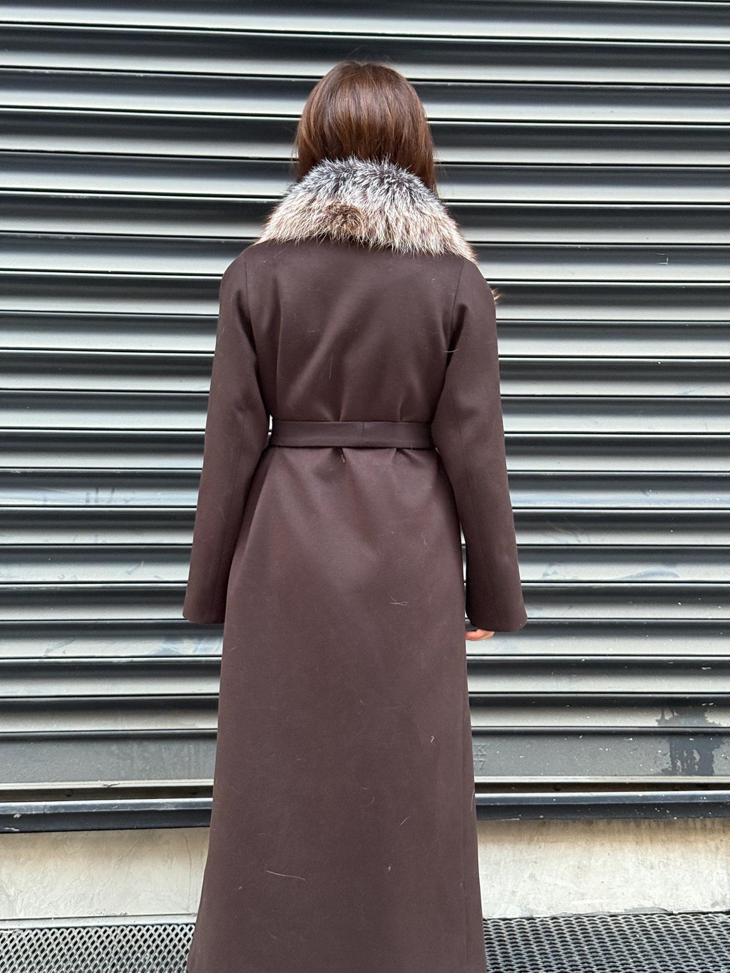 Brown Long Cashmere Coat, Front Argentina Fox Fur Jacket, Fox Fur Jacket..- Long Fox Fur Jacket..- Fox Fur
