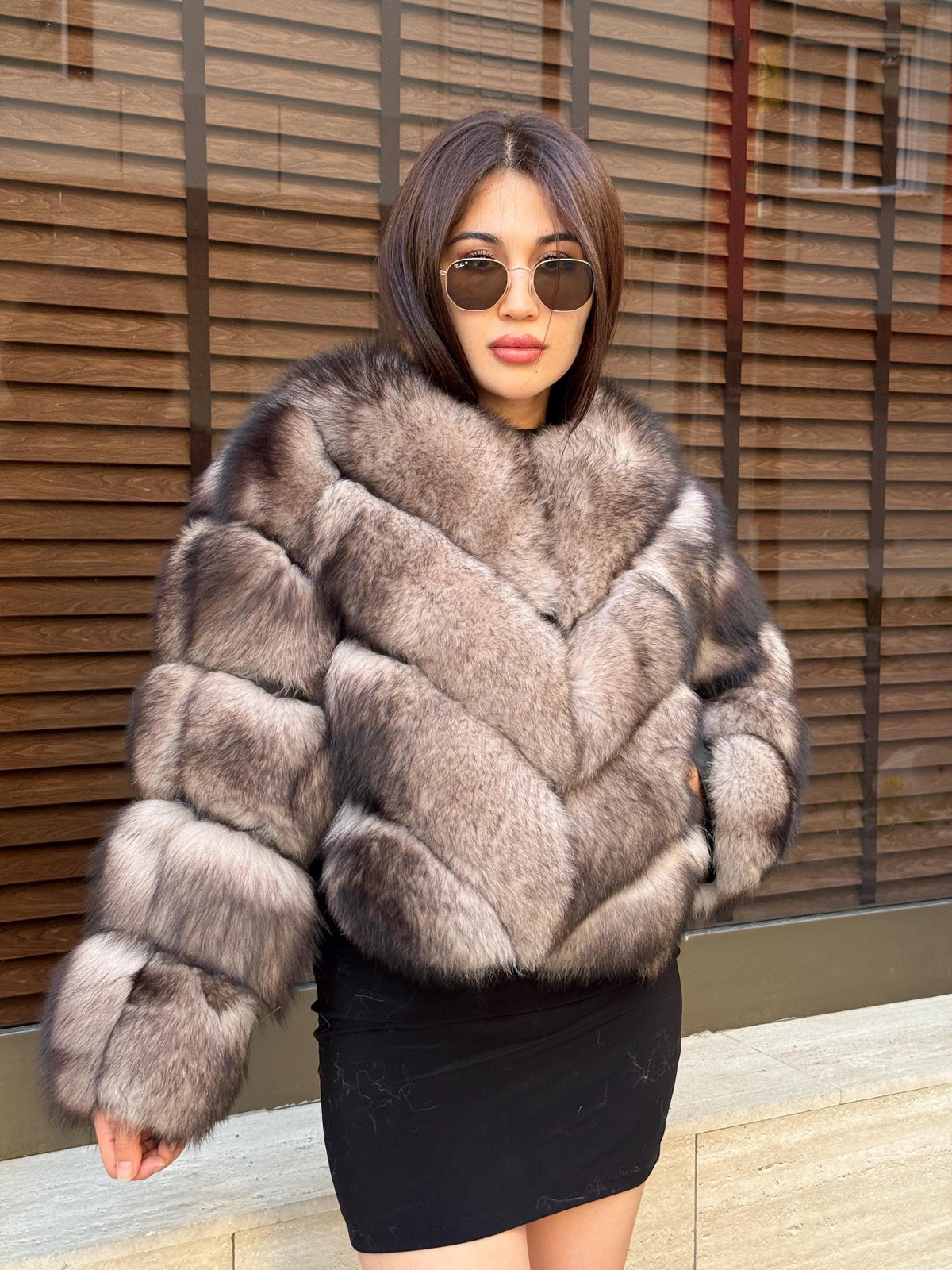Women’s Luxury Fox Fur Jacket, Ombre Beige Handmade Short Women Fur Coat