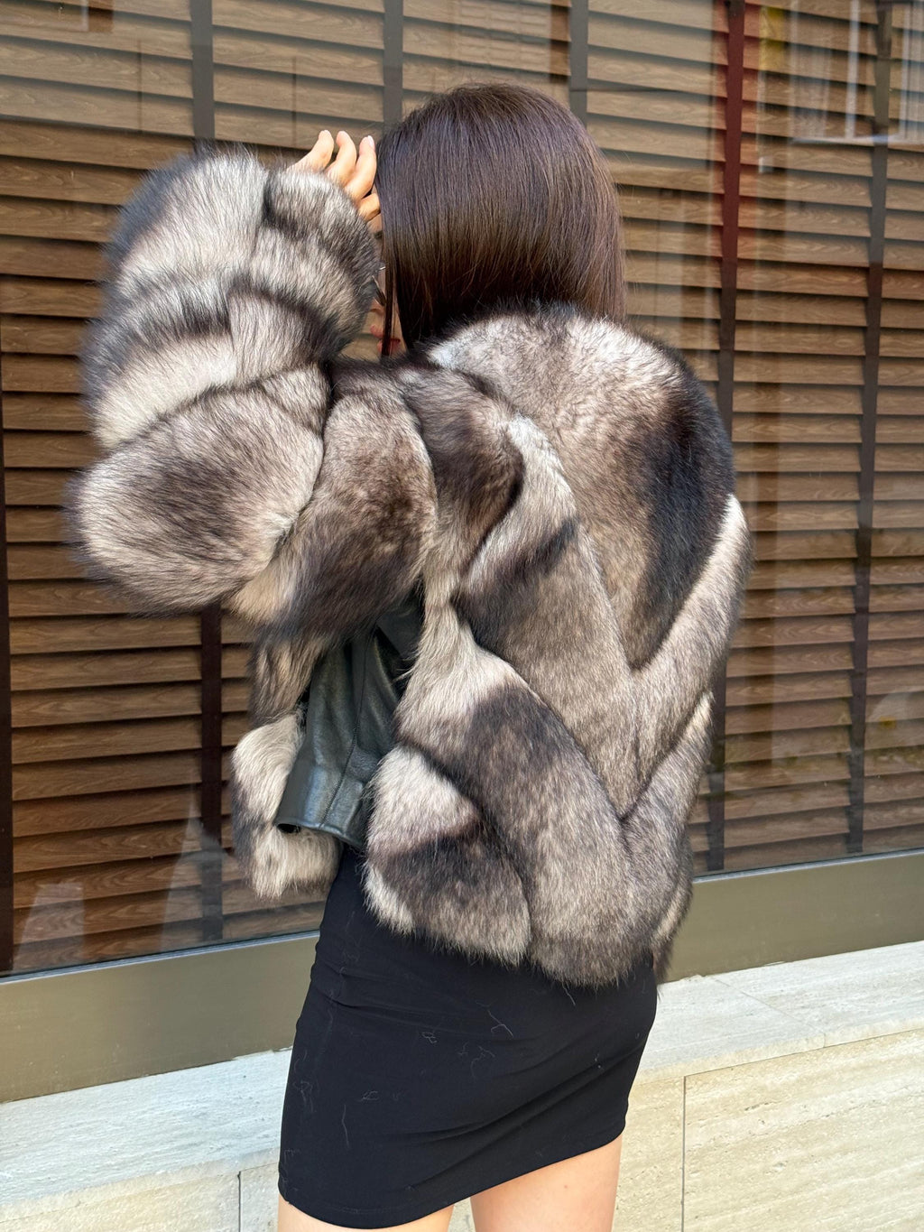 Women’s Luxury Fox Fur Jacket, Ombre Beige Handmade Short Women Fur Coat
