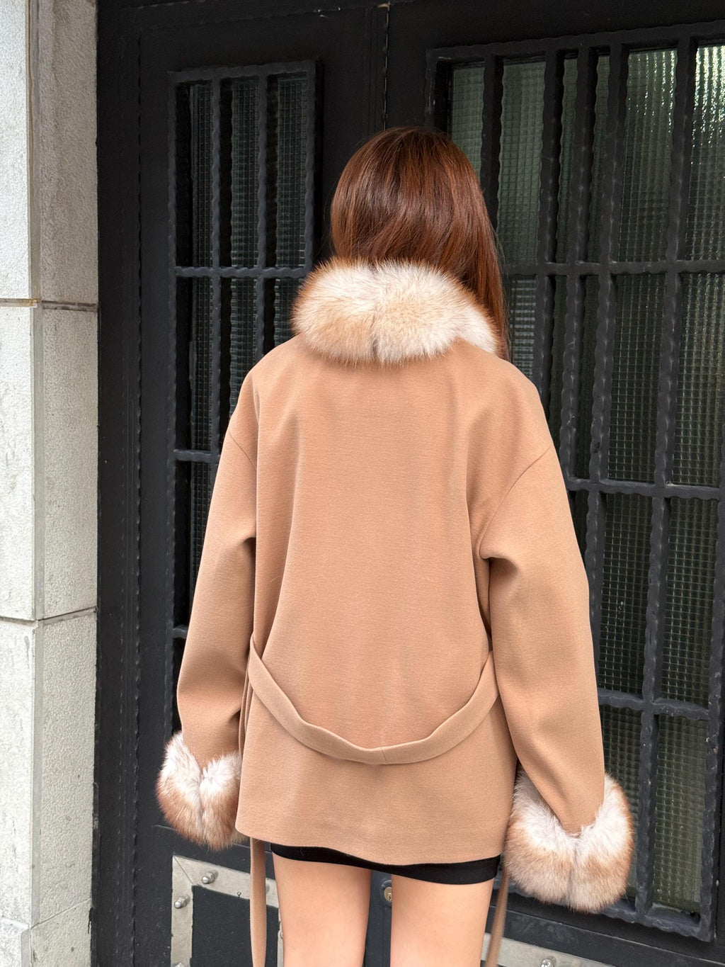Camel Short Cashmere Blend Jacket | Front & Cuffs Fox Fur Jacket