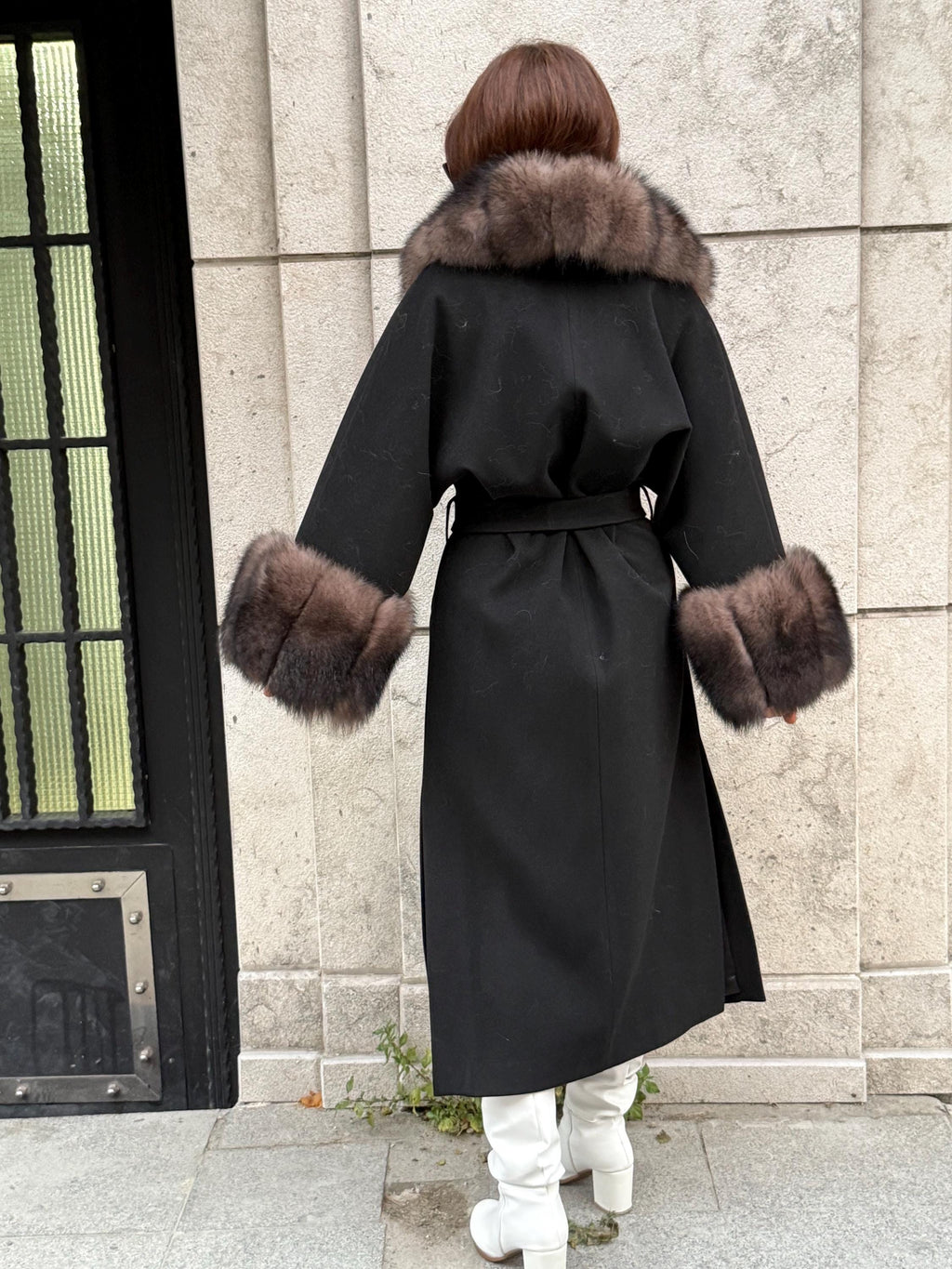 Black Long Cashmere Collar Cuffs Fox Fur Coat, Women Fox Fur Jacket, Sable Brown Fox Fur Coat