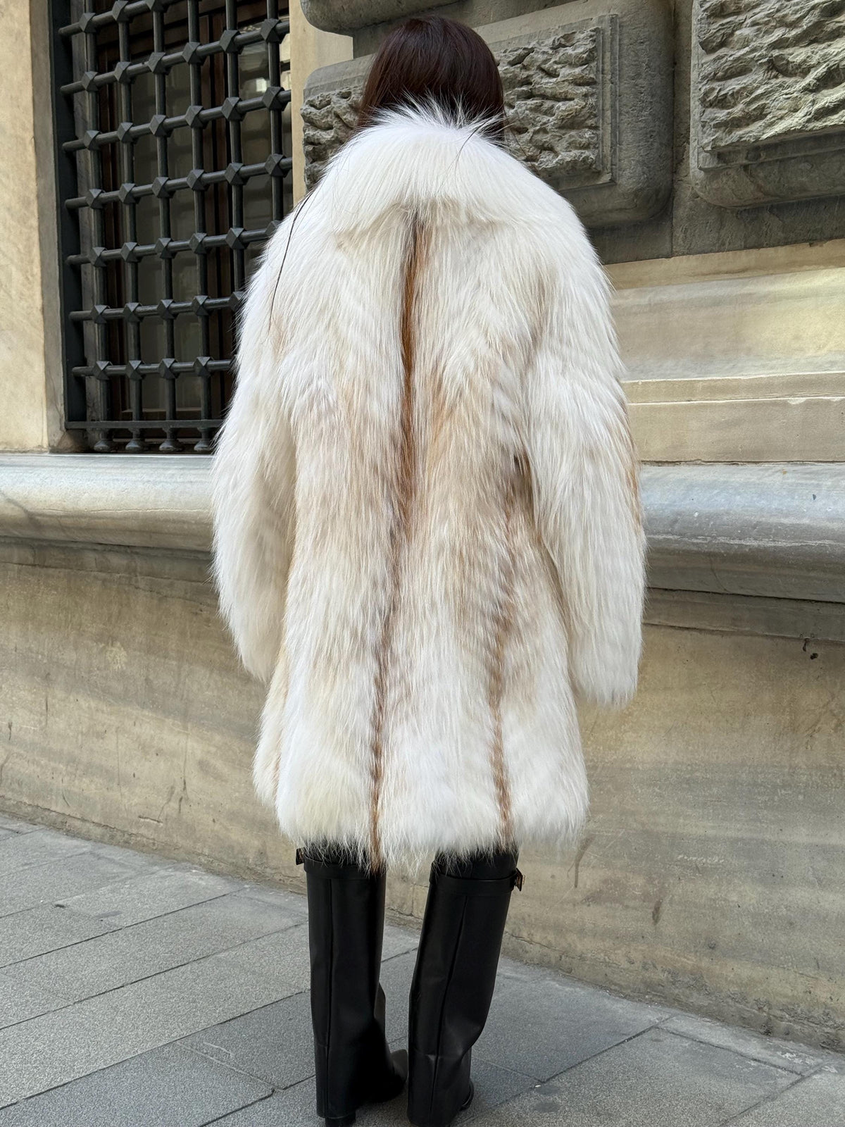 Women’s Ivory Fox Fur Coat: Handmade Long Luxury Argentina Fox Fur Jacket