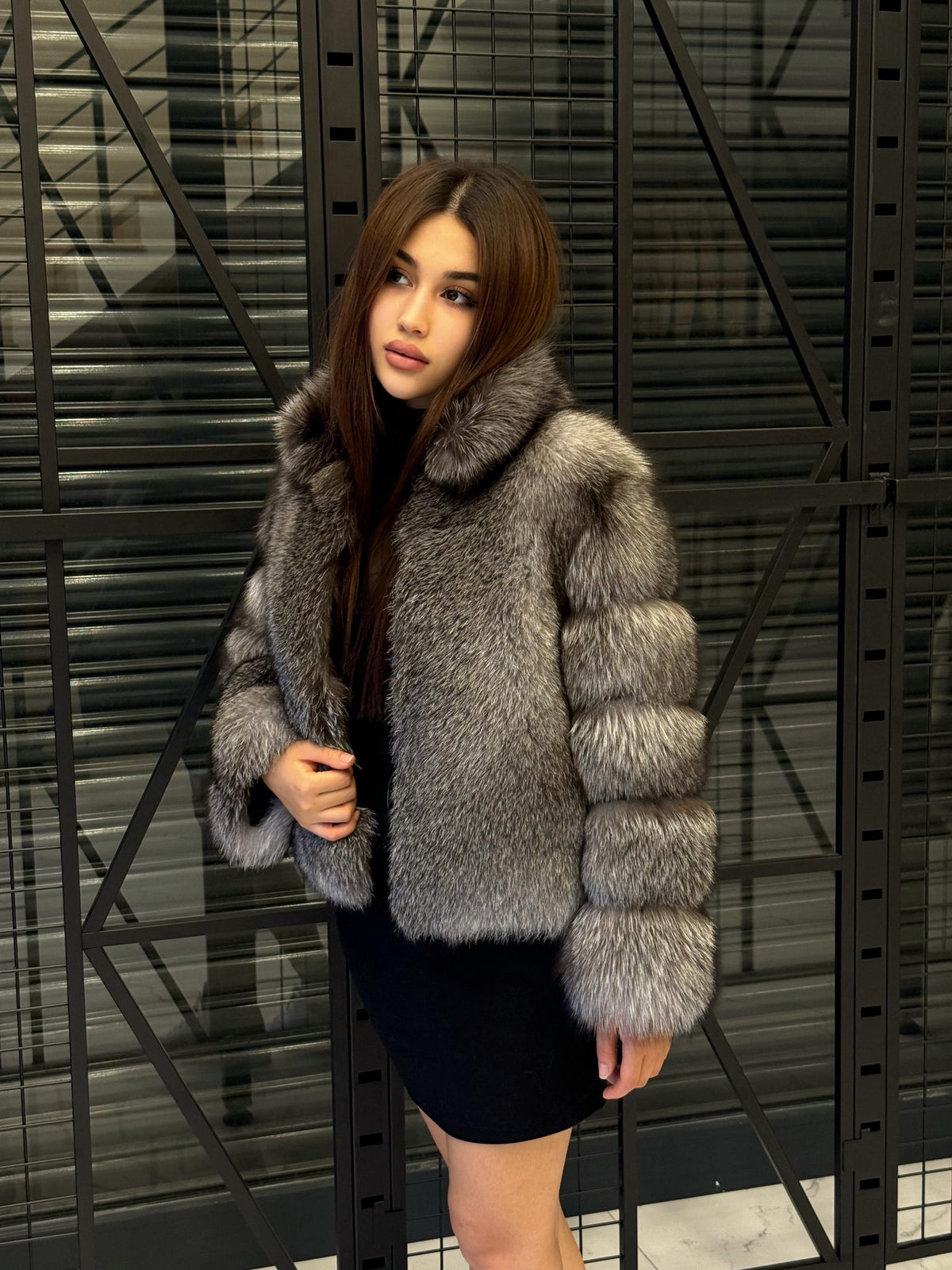 Handmade Silver Fox Fur Jacket: Women's Winter Short Coat