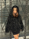 Luxury Black Shaggy Faux Fur Jacket – Long Hair Statement Vegan Ostrich Fur Coat by MiaFur