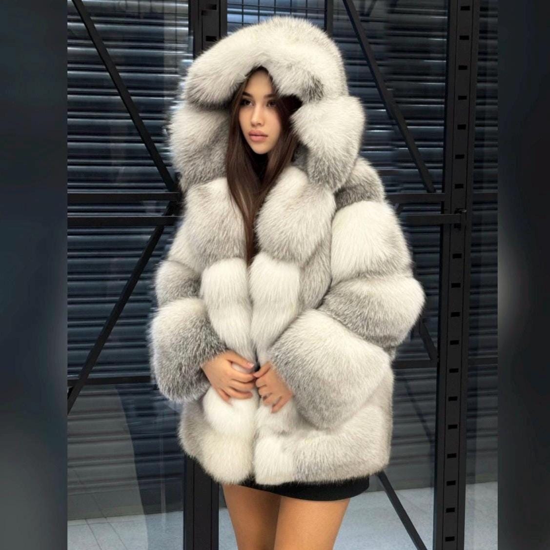 Handmade Arctic Fox Fur Hooded Jacket - Luxury Fur Winter Coat