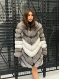 Luxury Frost Fox Fur Coat Women | Handmade Detachable Sleeves 2-in-1 Gray Frost Fox Fur Vest, Silver White Fox Fur Jacket