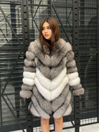 Luxury Frost Fox Fur Coat Women | Handmade Detachable Sleeves 2-in-1 Gray Frost Fox Fur Vest, Silver White Fox Fur Jacket
