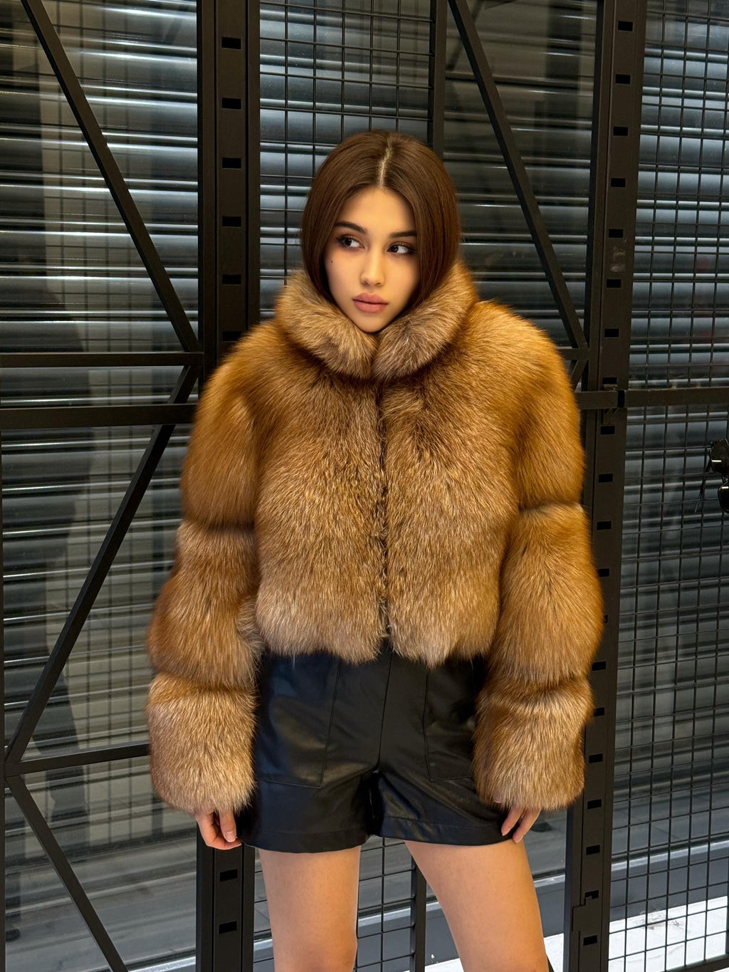 Women’s Golden Fox Fur Jacket, Handmade Short Cropped Gold Fur Coat