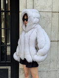 White Fox Fur Jacket, Women’s Hooded Short Fur Coat