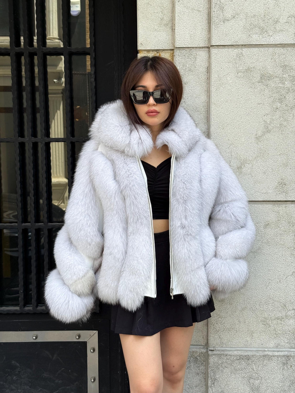White Fox Fur Jacket, Women’s Hooded Short Fur Coat