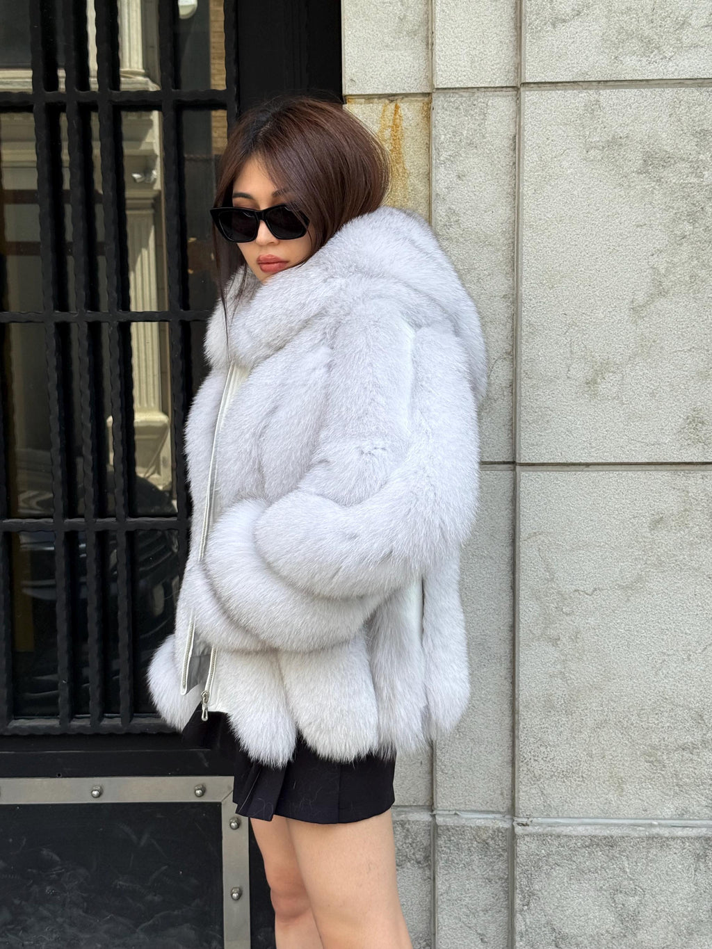 White Fox Fur Jacket, Women’s Hooded Short Fur Coat