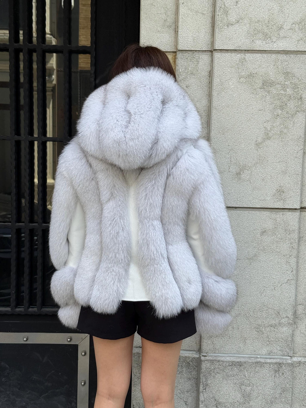 White Fox Fur Jacket, Women’s Hooded Short Fur Coat