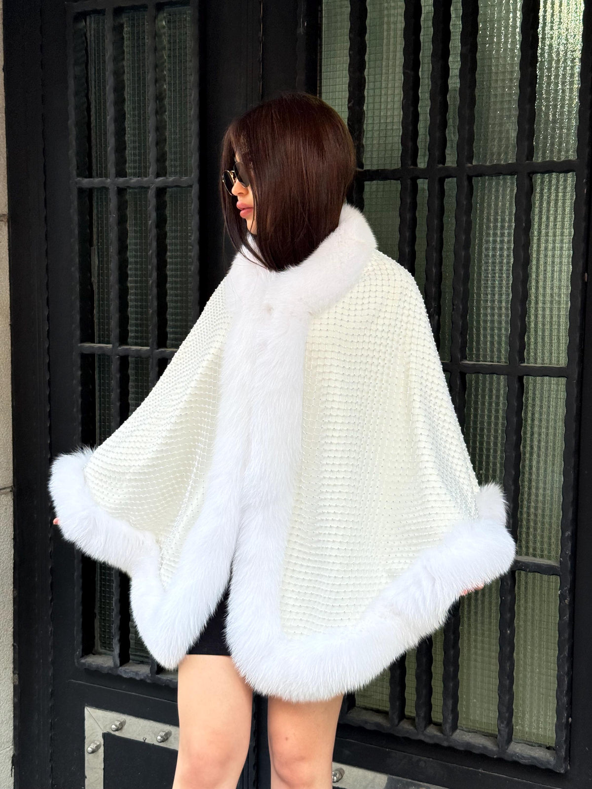 Crystal Embellished Fox Fur Bridal Poncho: Winter Wedding Cape
